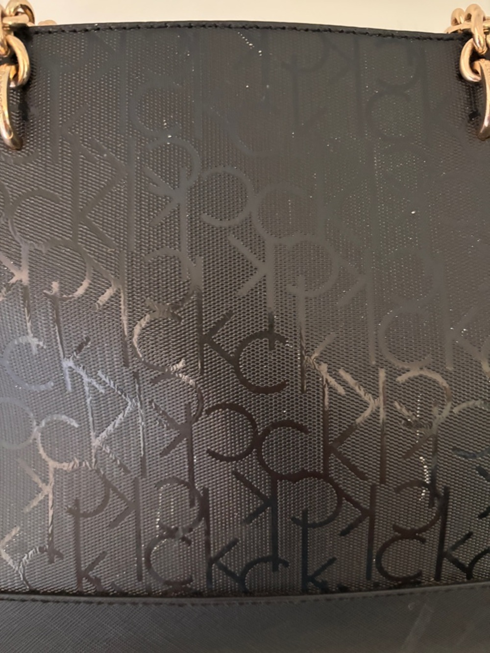 Calvin Klein Handbag with Pink Floral Print and Gold Chains - Picture 7 of 9